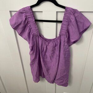 Women’s Lilly Pulitzer Caralisa Short Sleeve Top-Large-Lago Lilac-flutter Sleeve